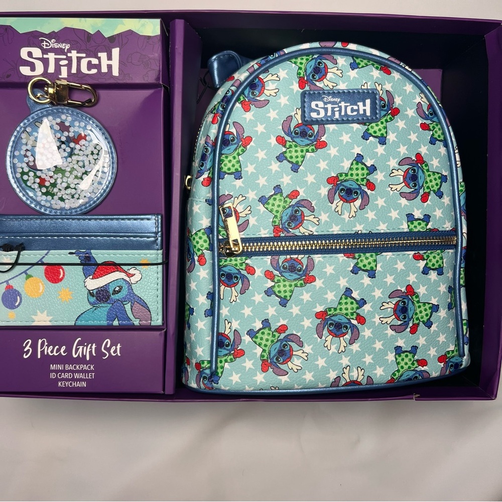 Disney Stitch 3 Piece Gift Set, Mini Backpack, ID Card Wallet & Keychain NEW!